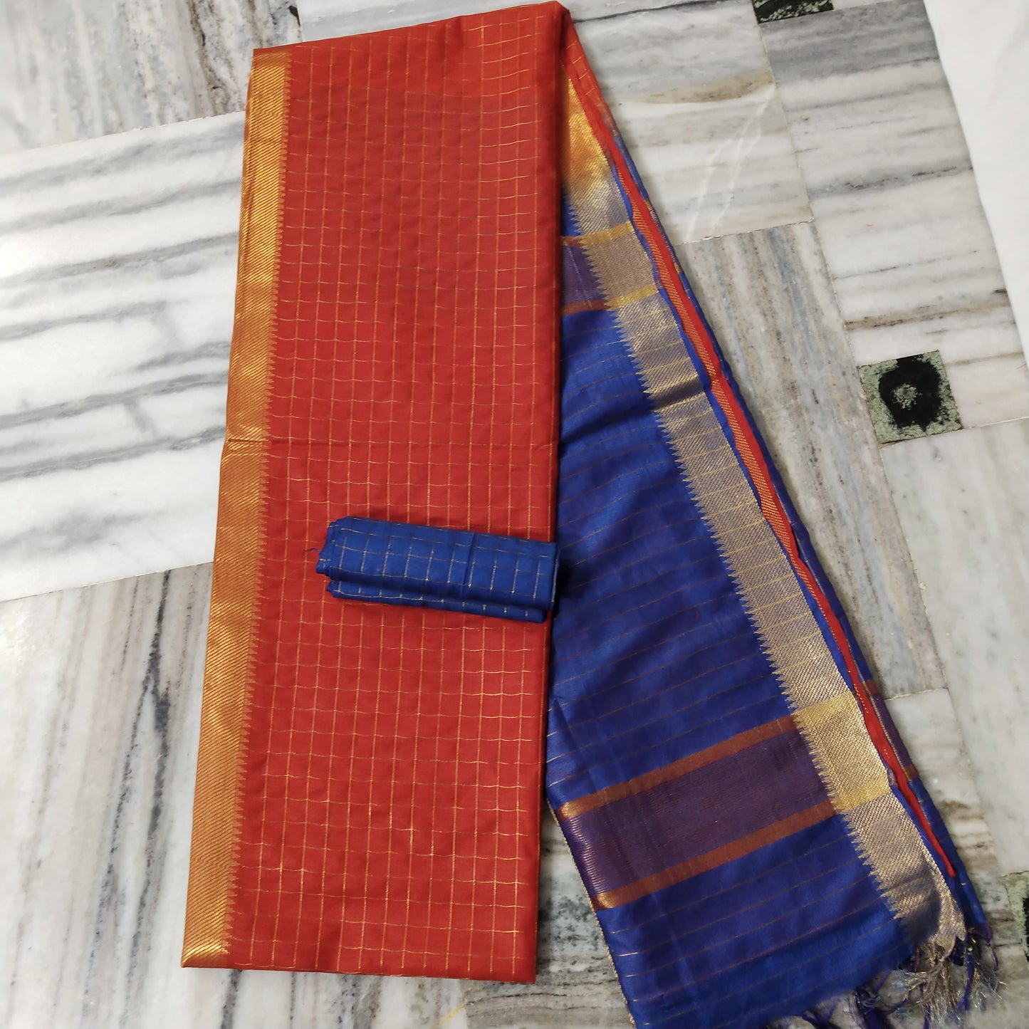 Pure Cotton Silk Mangalagiri  Saree With  Blouse .