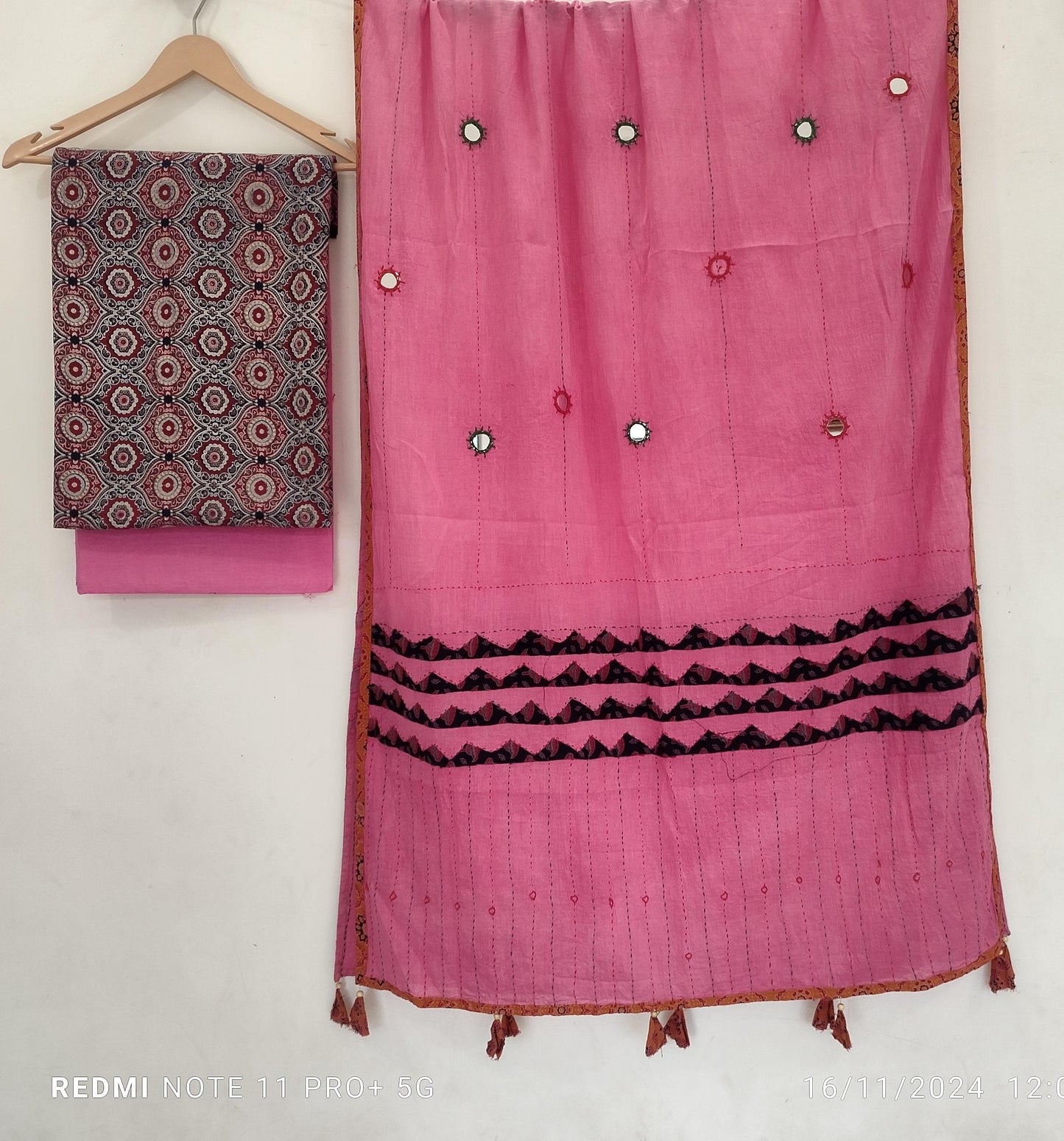 Ajrakh print cotton top With ajrakh mirror work  dupatta