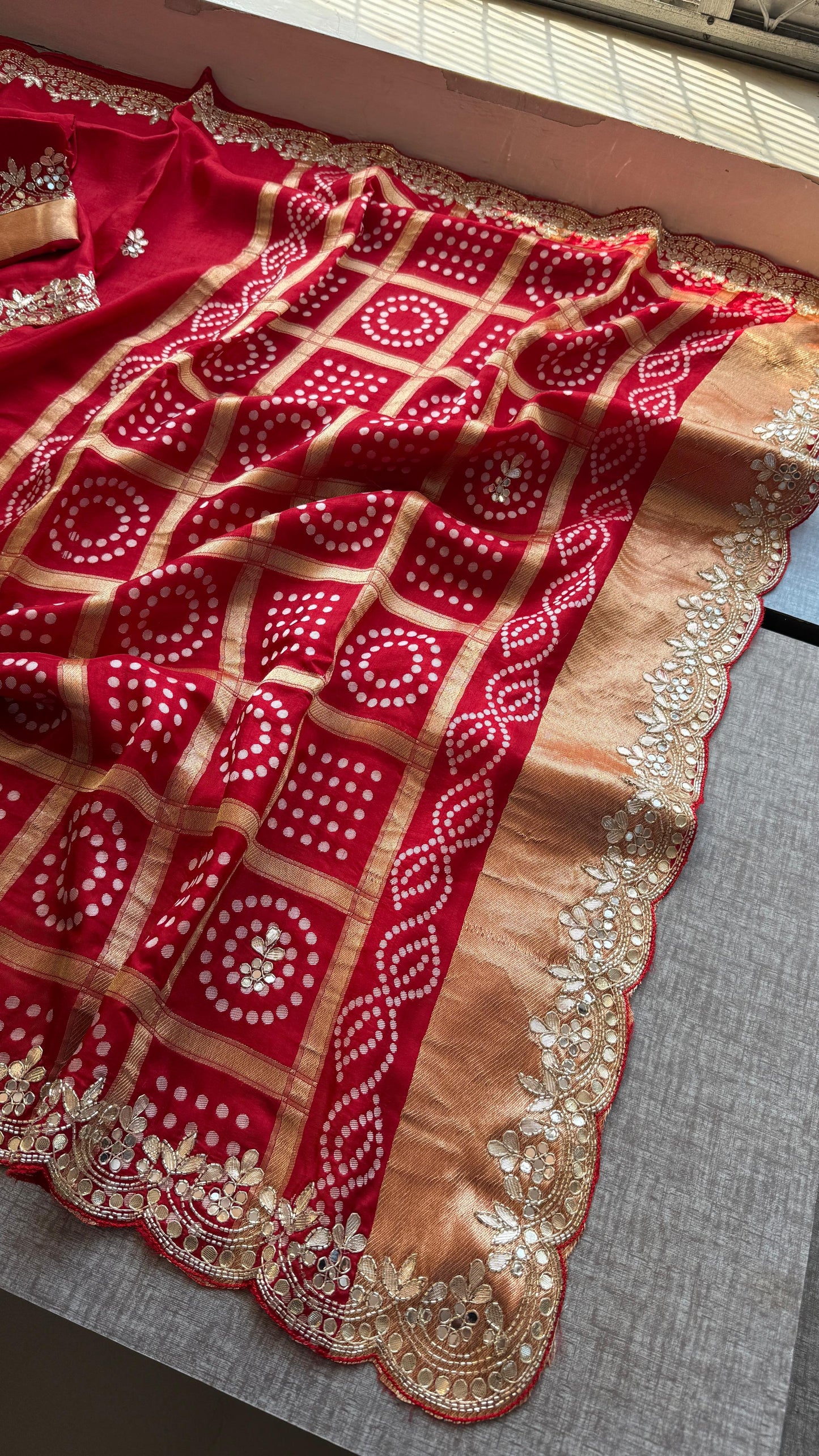 Pure Munga Silk Gotta Patti Work Saree With Blouse