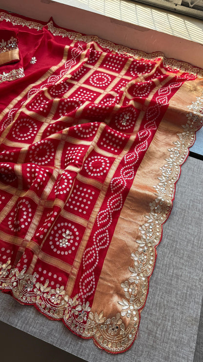 Pure Munga Silk Gotta Patti Work Saree With Blouse