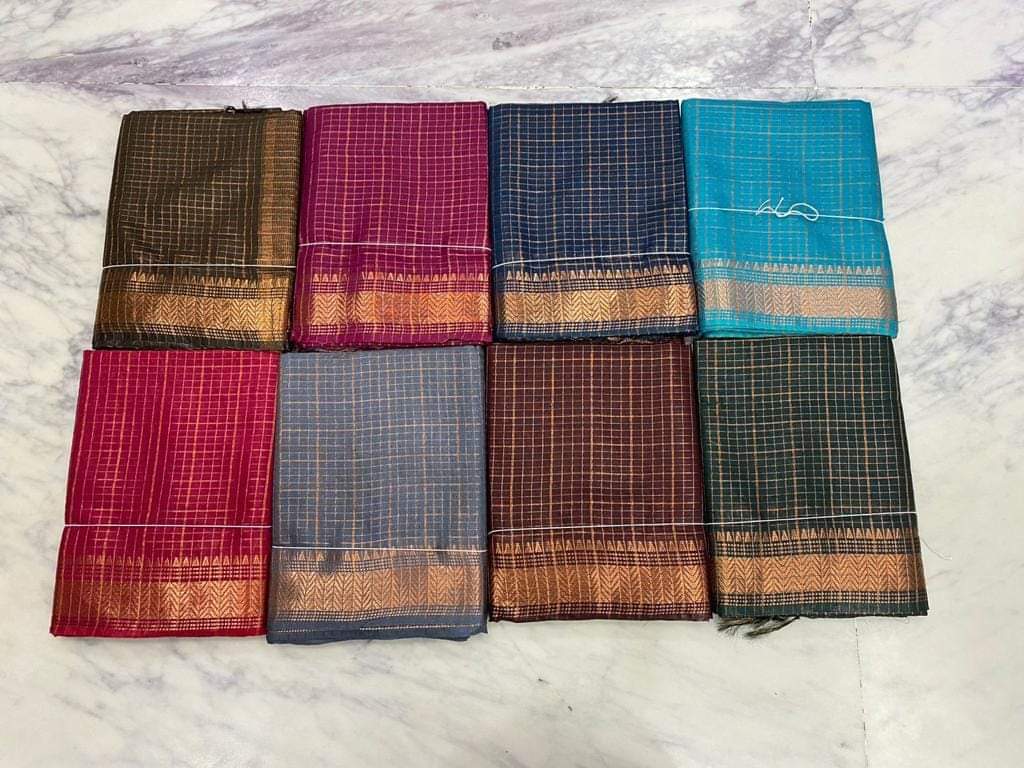 Pure Cotton Silk Mangalagiri Saree With Running Blouse .