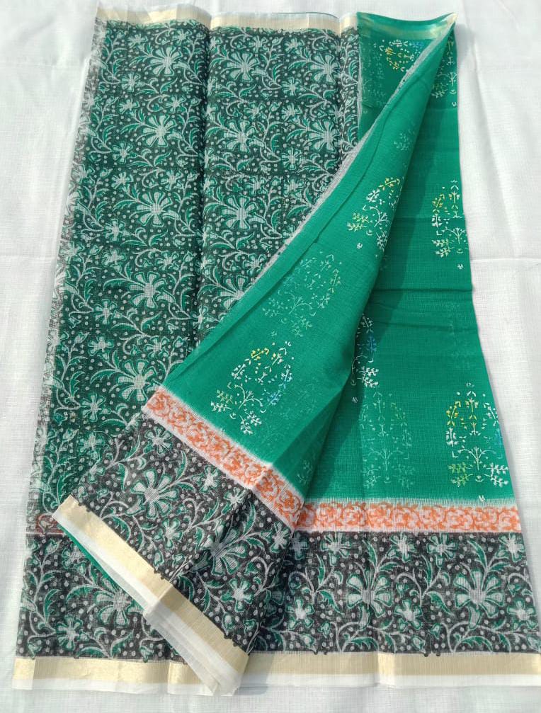 Beautiful Kota Cotton 3D Block Print Work Saree