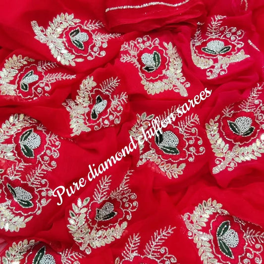 Designer Pure jaipuri Chiffon Saree with 15 Big Flower Motif