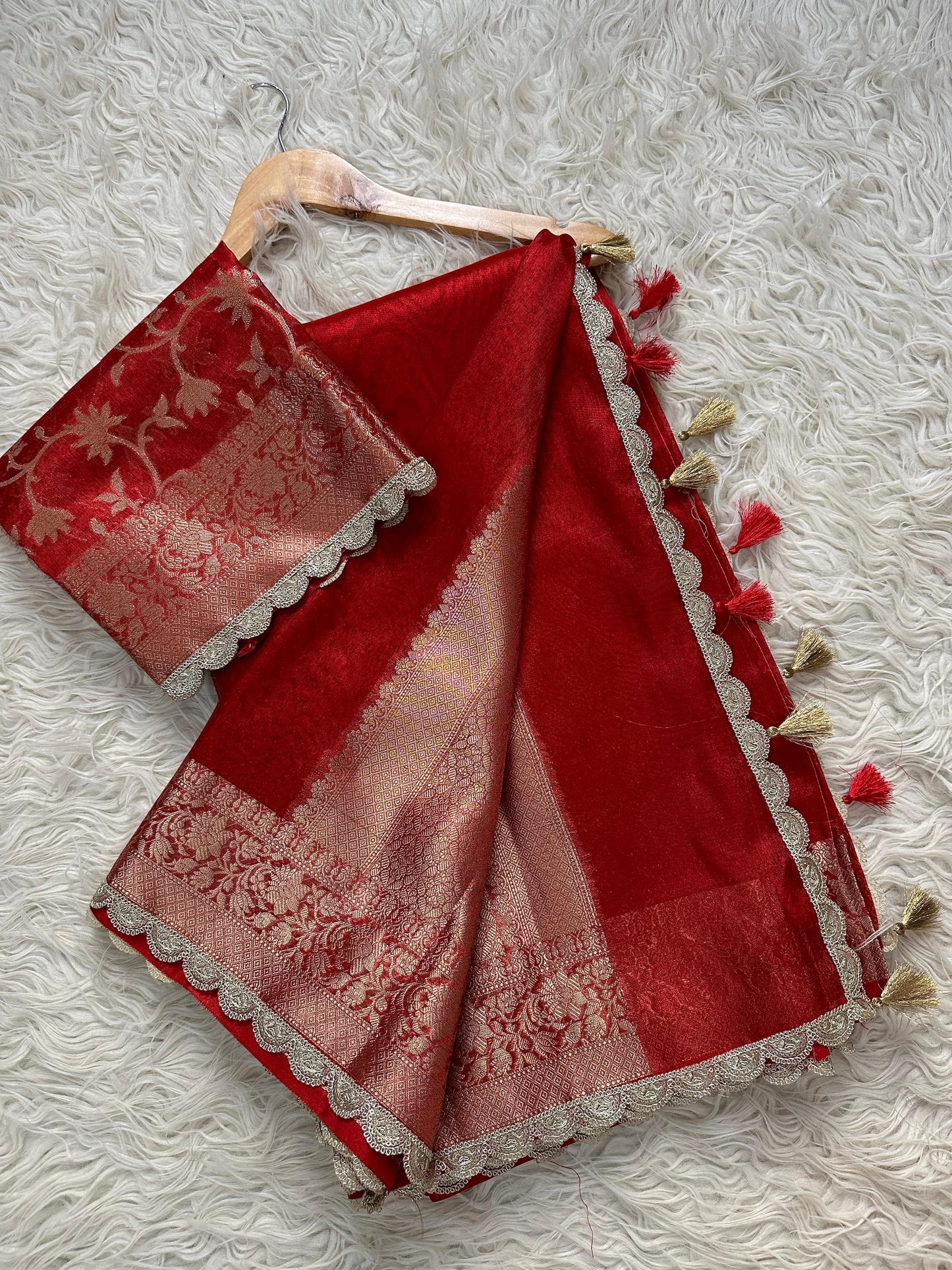 Banarasi Tissue Silk  Heavy Lace Saree With Blouse