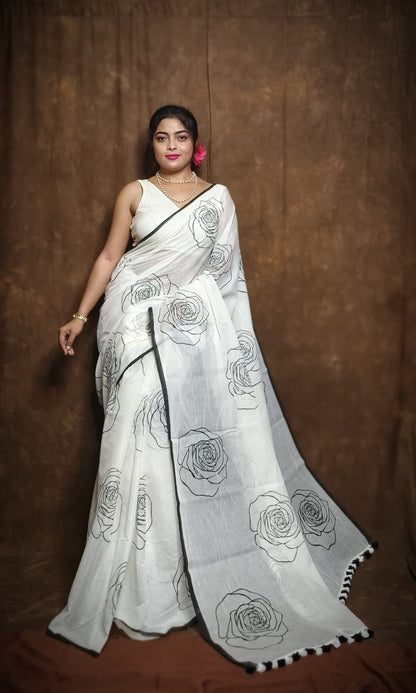 Beautiful Cotton Mulmul Saree With Running Blouse