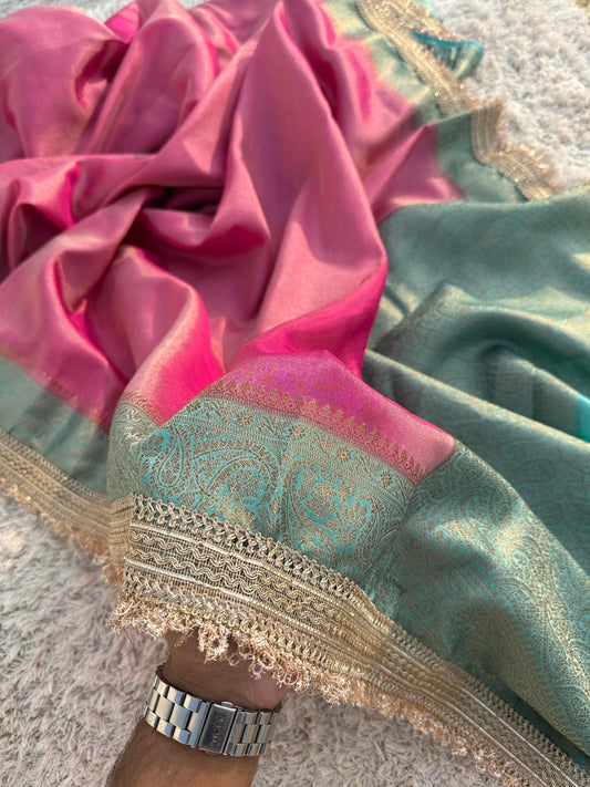 Banarasi Maharani katan tissue soft silk saree  Dual shade saree with lace work