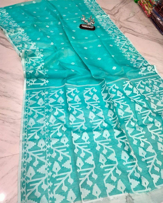 Handloom Muslin Jamdani saree with running blouse