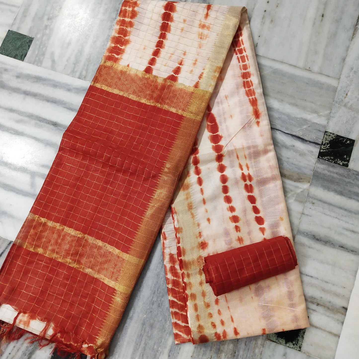 Pure Cotton Silk Mangalagiri  Saree With  Blouse .