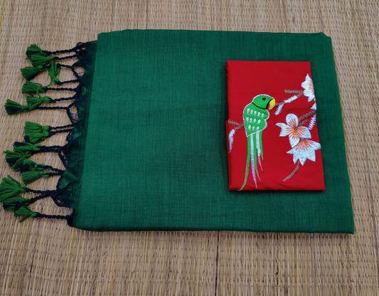 Pure  Khaddi Cotton Saree  With Hand embroidery Work Blouse