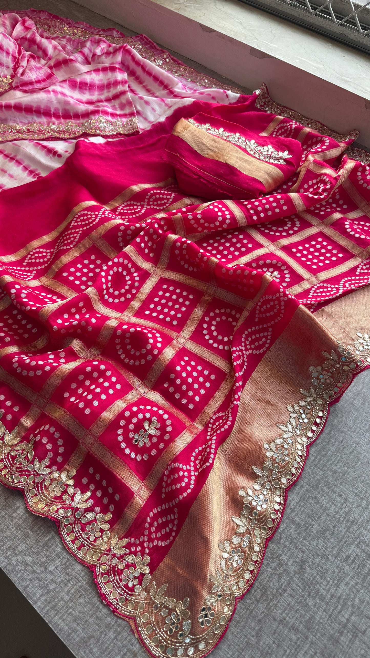 Pure Munga Silk Gotta Patti Work Saree With Blouse