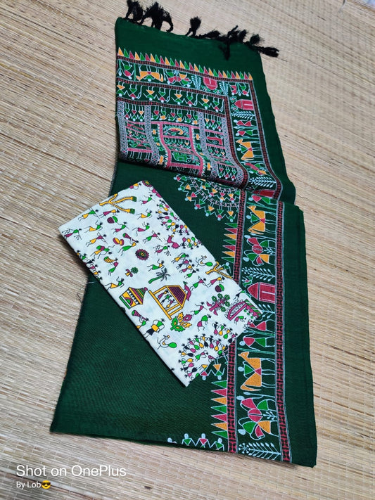 Pure Khaddi  Cotton With Madhubani Print Saree