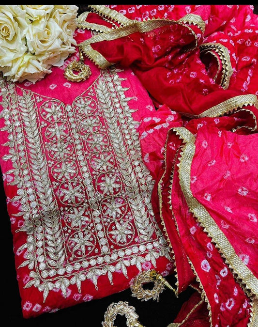 Bandhej Gota patti work Unstitched Suit