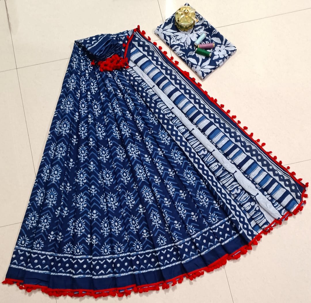 Pure Mulmul Cotton hand block Print Saree with Blouse