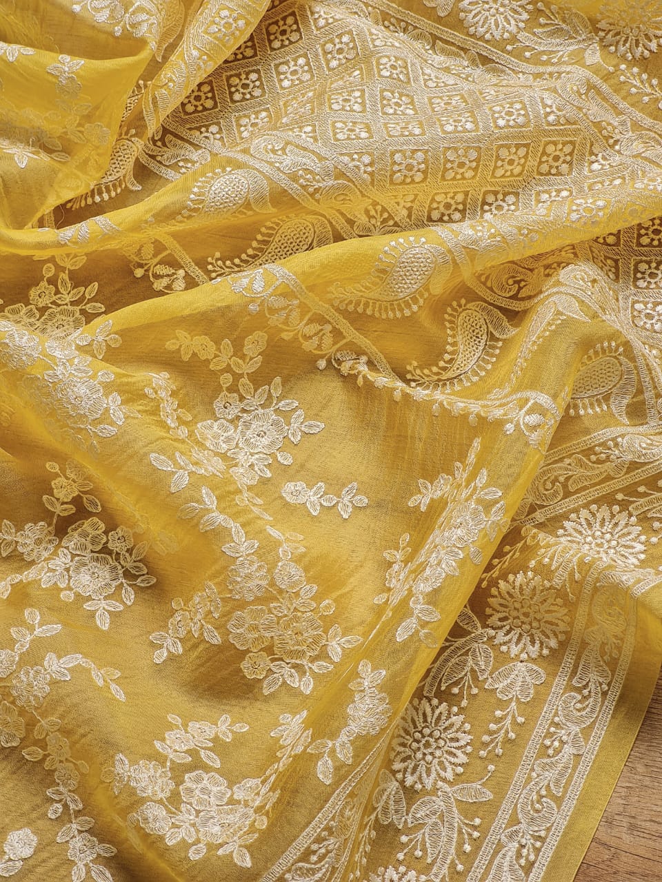 Pure organza silk embroidery  work  saree with blouse