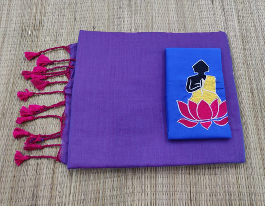 Pure  Khaddi Cotton Saree  With Hand embroidery Work Blouse