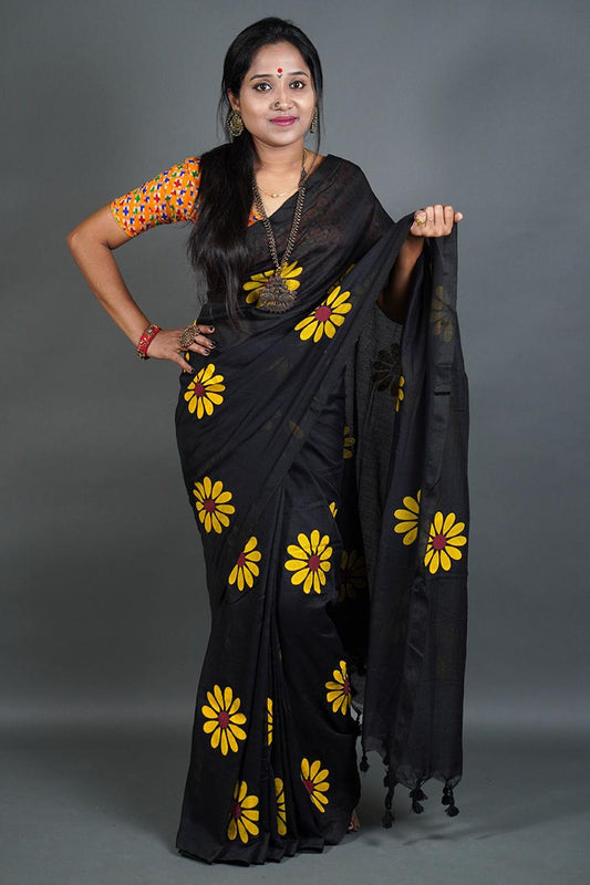 Pure  Handloom Khaddi Cotton Saree  With    Running  Blouse