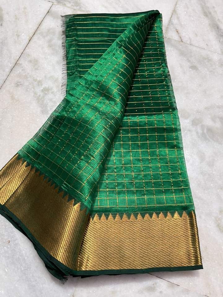 Pure Cotton Silk Mangalagiri Saree With Running Blouse .