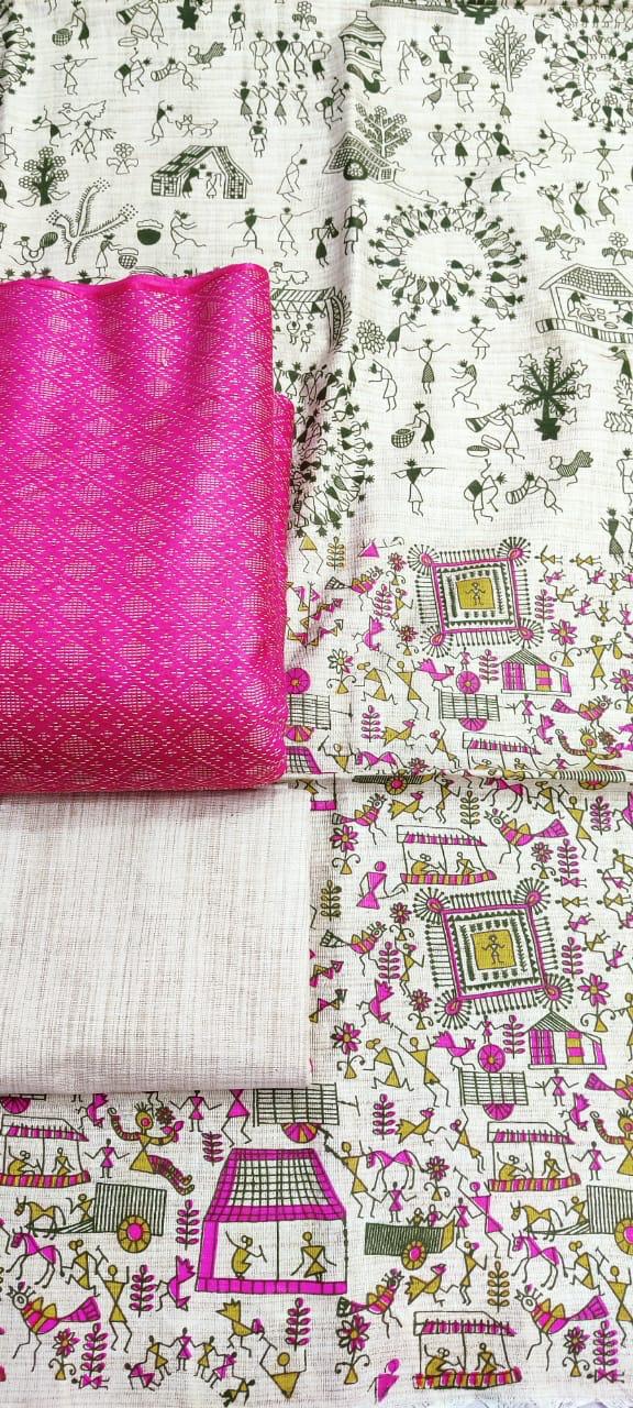 BHAGALPURI  KHADDI  KATAN MADHUBANI PRINT UNSTITCHED SUIT