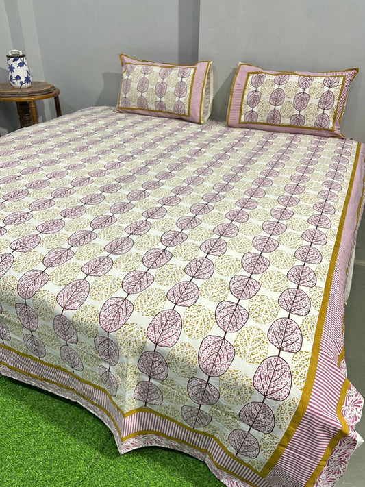 Pure Cotton Hand Block Print Double Bedsheet. ( 90 X 108) with pillow covers