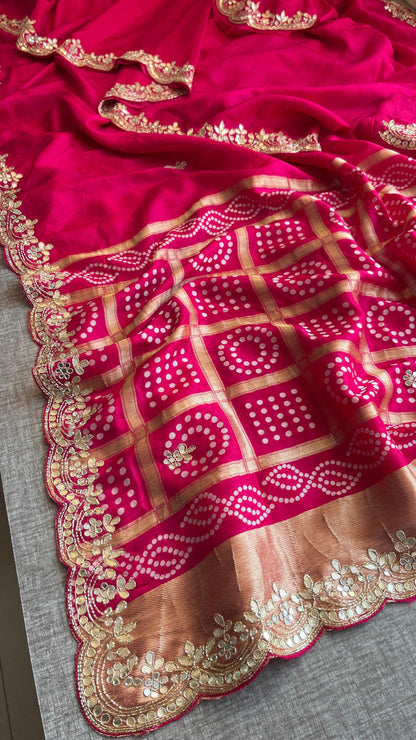 Pure Munga Silk Gotta Patti Work Saree With Blouse