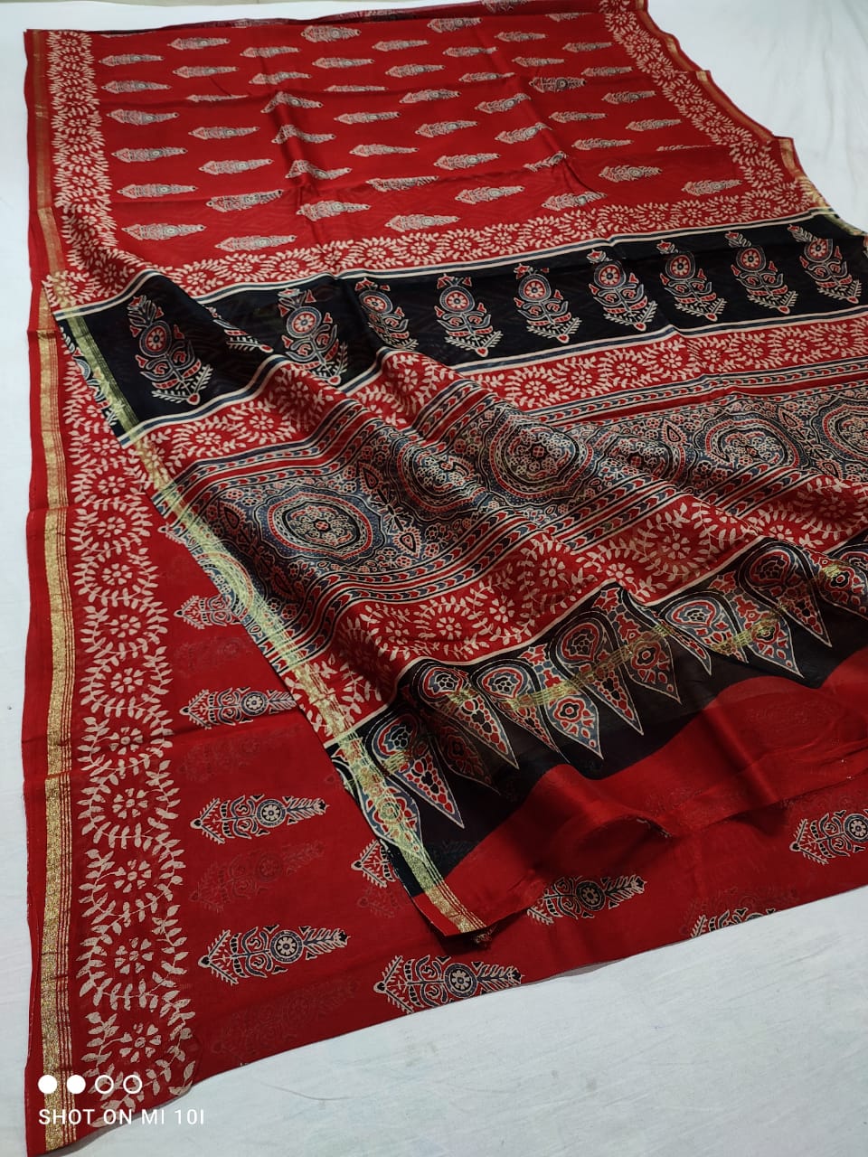 Pure Chanderi Cotton Silk Azrak Print Saree