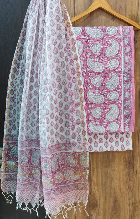 Pure Cotton Hand Block Print Suit With Kota Doriya Dupatta