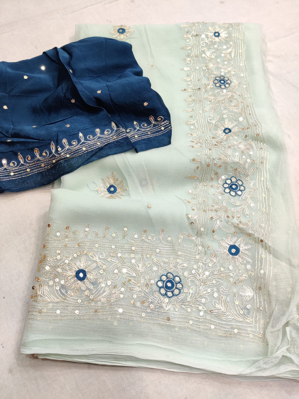 Pure Chiffon Rajputi kasab work saree With Blouse