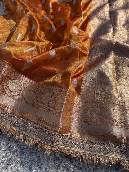 Banarasi Glass tissue silk saree with  lace work