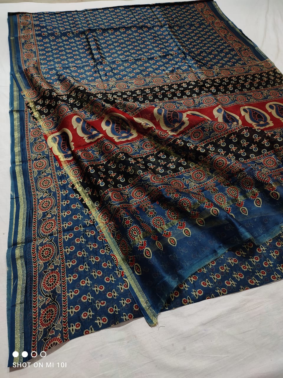 Pure Chanderi Cotton Silk Azrak Print Saree