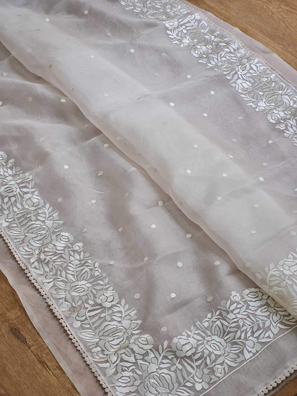 Pure Organza Silk  Parsi Embroidery Work Saree With Heavy Blouse