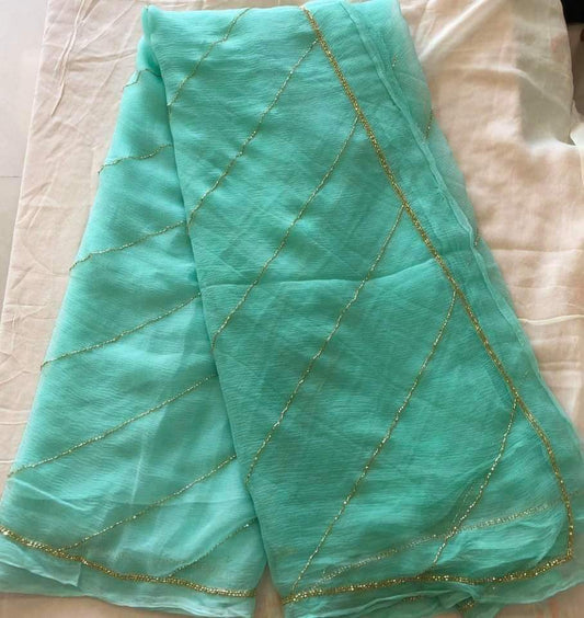 pure jaipuri Chiffon Saree with hand work