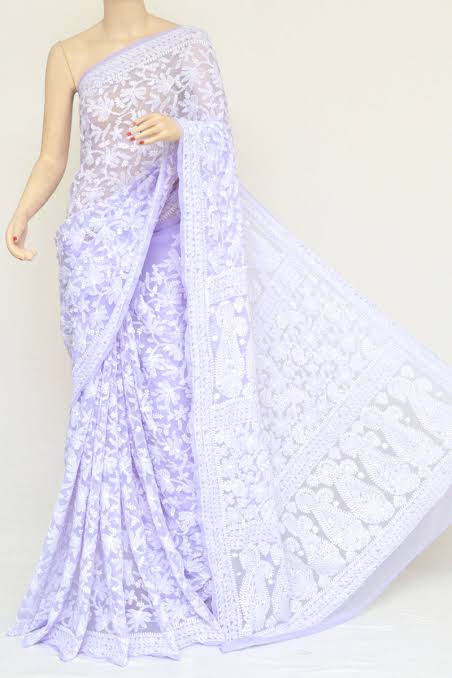 Lavender color Lucknowi Chikankari work Saree