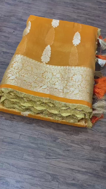 Banarasi Tissue Silk  Heavy Lace Saree With Blouse