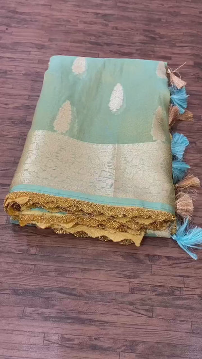 Banarasi Tissue Silk  Heavy Lace Saree With Blouse