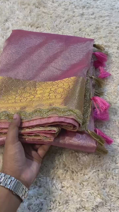 Banarasi tissue soft silk saree  with lace work