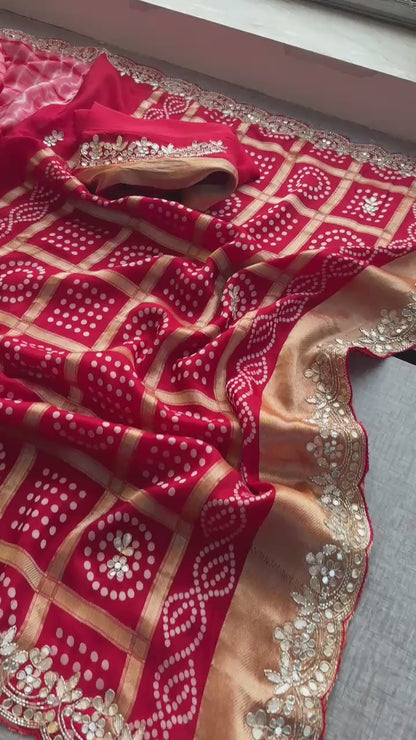 Pure Munga Silk Gotta Patti Work Saree With Blouse