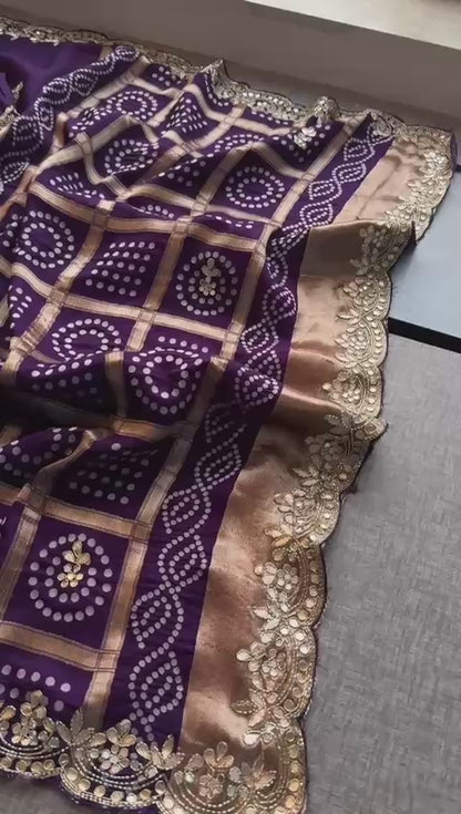 Pure Munga Silk Gotta Patti Work Saree With Blouse