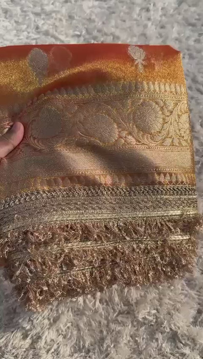 Banarasi Glass tissue silk saree with  lace work