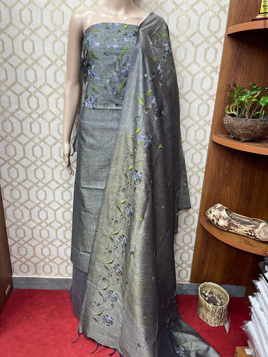 Pure Khaddi Cotton Linen Embroidery Work Unstitched Suit.