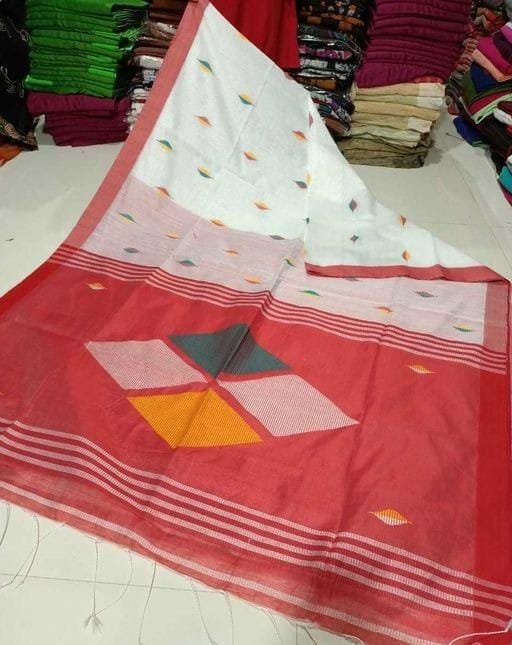 Pure Cotton Silk Jamdani Saree With Contrast Blouse