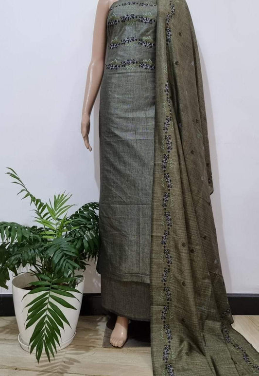 Pure Khaddi Cotton Linen Embroidery Work Unstitched Suit.