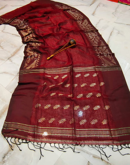 Pure Linen Saree With Running Blouse