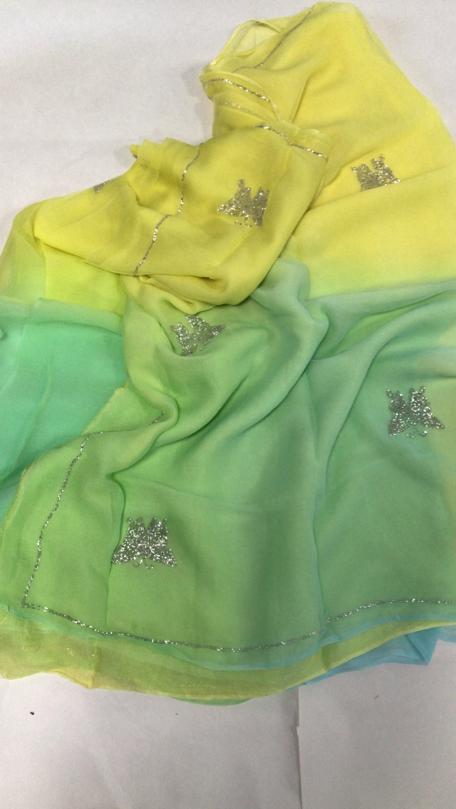 Beautiful Pure Jaipuri Chiffon 15 big Butter-fly motif work Saree with running blouse