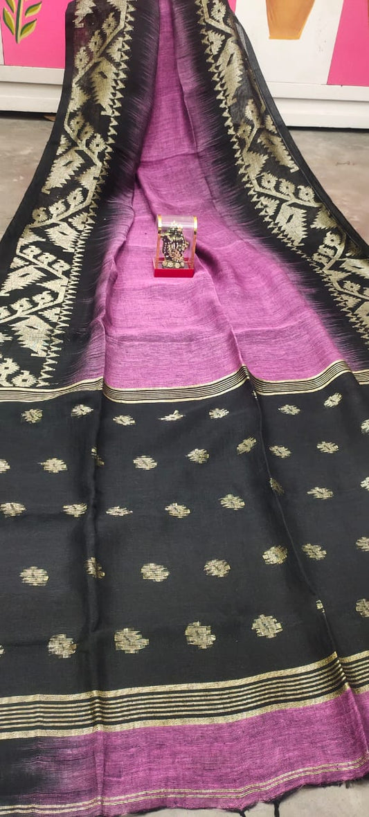 Pure Linen Saree With Running Blouse