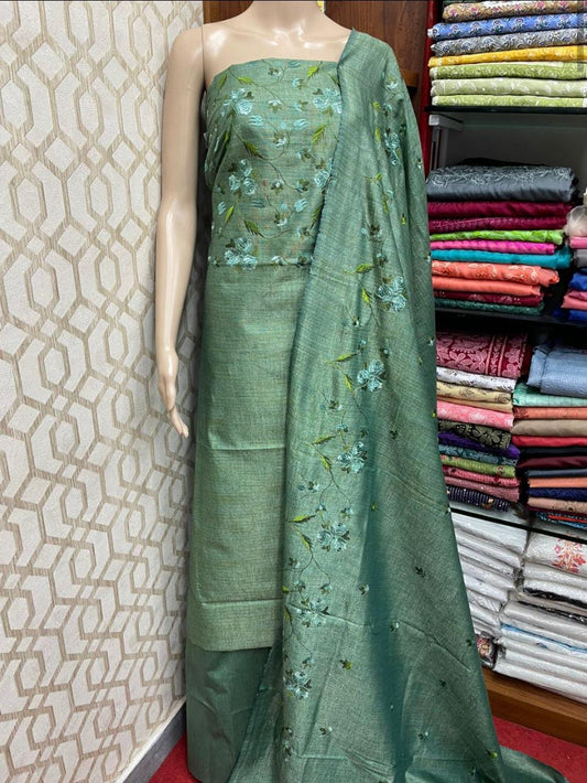 Pure Khaddi Cotton Linen Embroidery Work Unstitched Suit.