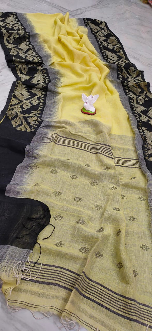 Pure Linen Saree With Running Blouse