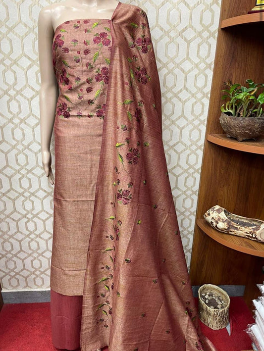 Pure Khaddi Cotton Linen Embroidery Work Unstitched Suit.