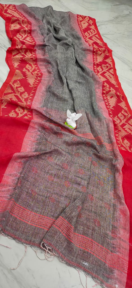 Pure Linen Saree With Running Blouse