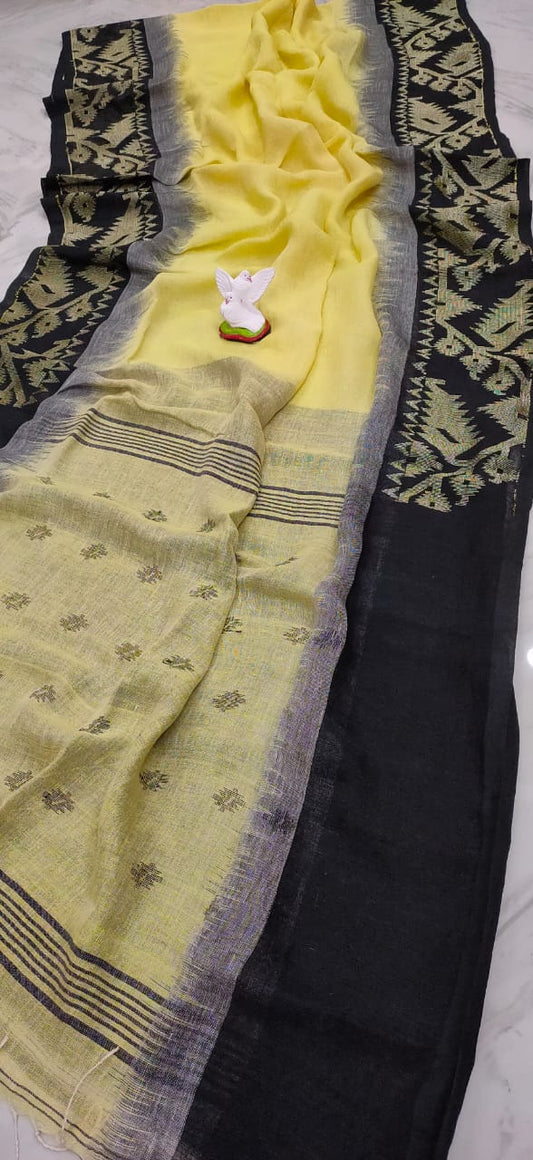 Pure Linen Saree With Running Blouse