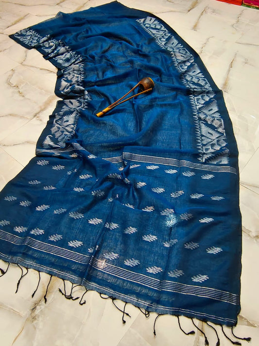 Pure Linen Saree With Running Blouse